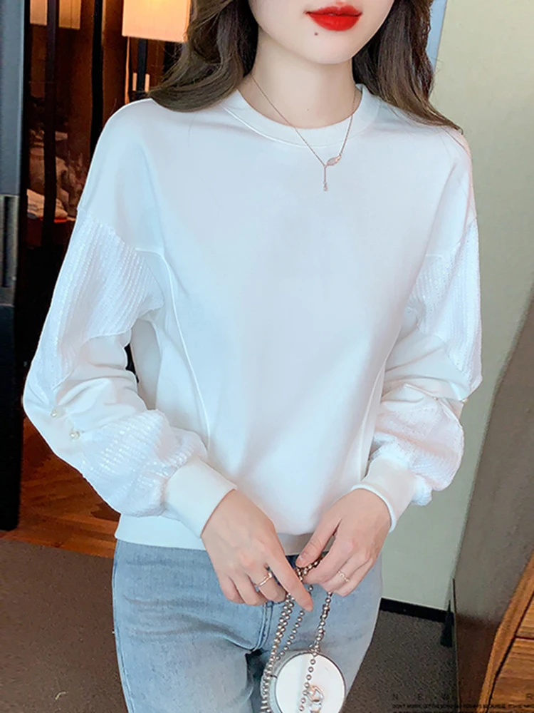 한국 스타일 라운드 넥 안감 스웨트셔츠 여성용 가을 겨울 루즈 캐주얼 에이지리스 개성 있는 탑 패셔너블 다용도