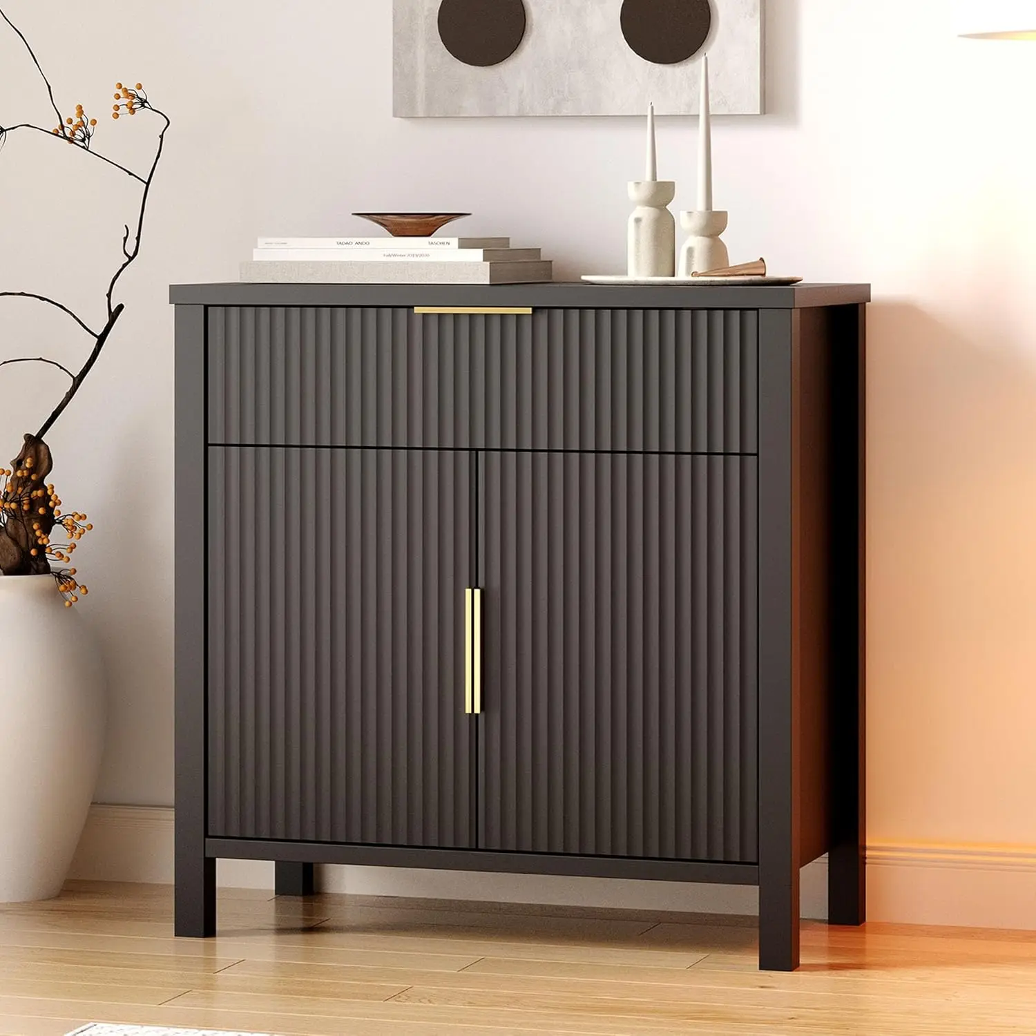 

Fluted Buffet Cabinet with Drawers,32'' Sideboard Storage Cupboard Adjustable Shelves for Dinning Room, Kitchen,, Customized