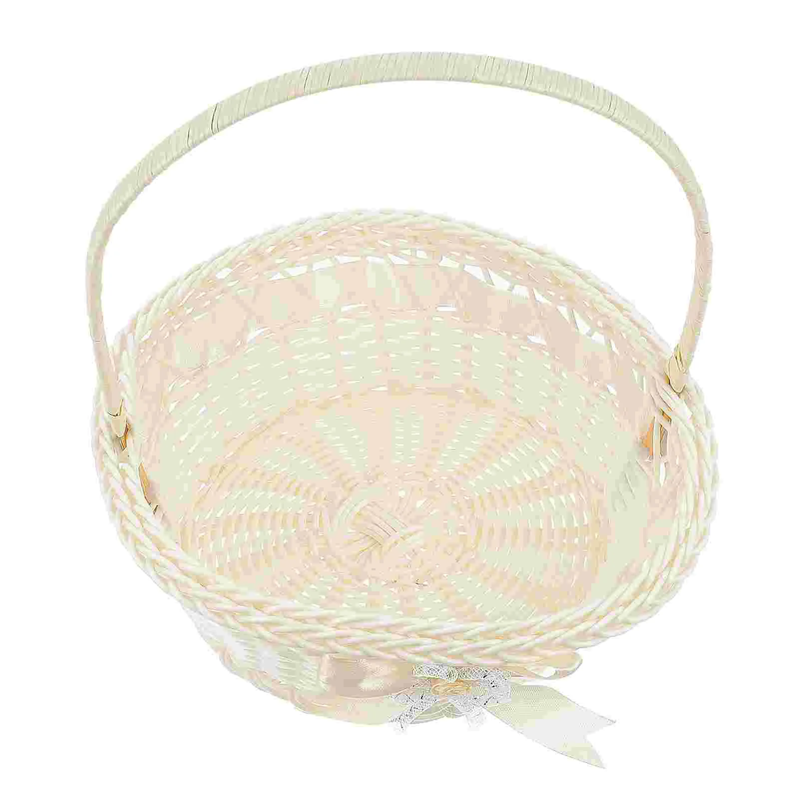 Woven Flower Basket Storage Creative Wedding Decorative Arrangement Mid Size Beige Portable Handmade Baskets for Home