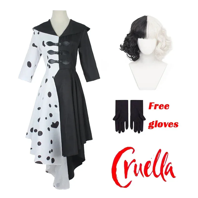 Костюм Круэллы, женский костюм Круэллы Де Виль, карнавальный костюм для взрослых и детей, черно-белые платья, костюм с париком, одежда на Хэллоуин, платье ujfj Костюм Круэллы, женский костюм Круэллы Де Виль, карнавальный костюм для взрослых и детей, черно-белые платья, костюм с париком, одежда на Хэллоуин, платье ujfj