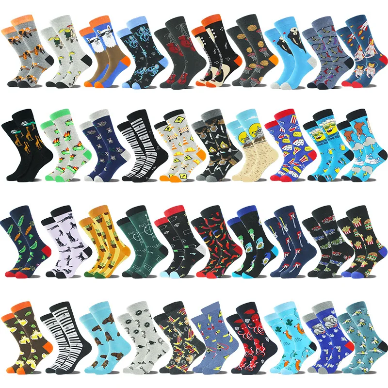 Men's Large Size Cotton Socks Cartoon Animal Life Series Theme Trend Socks Fashion Casual Personality Street Socks