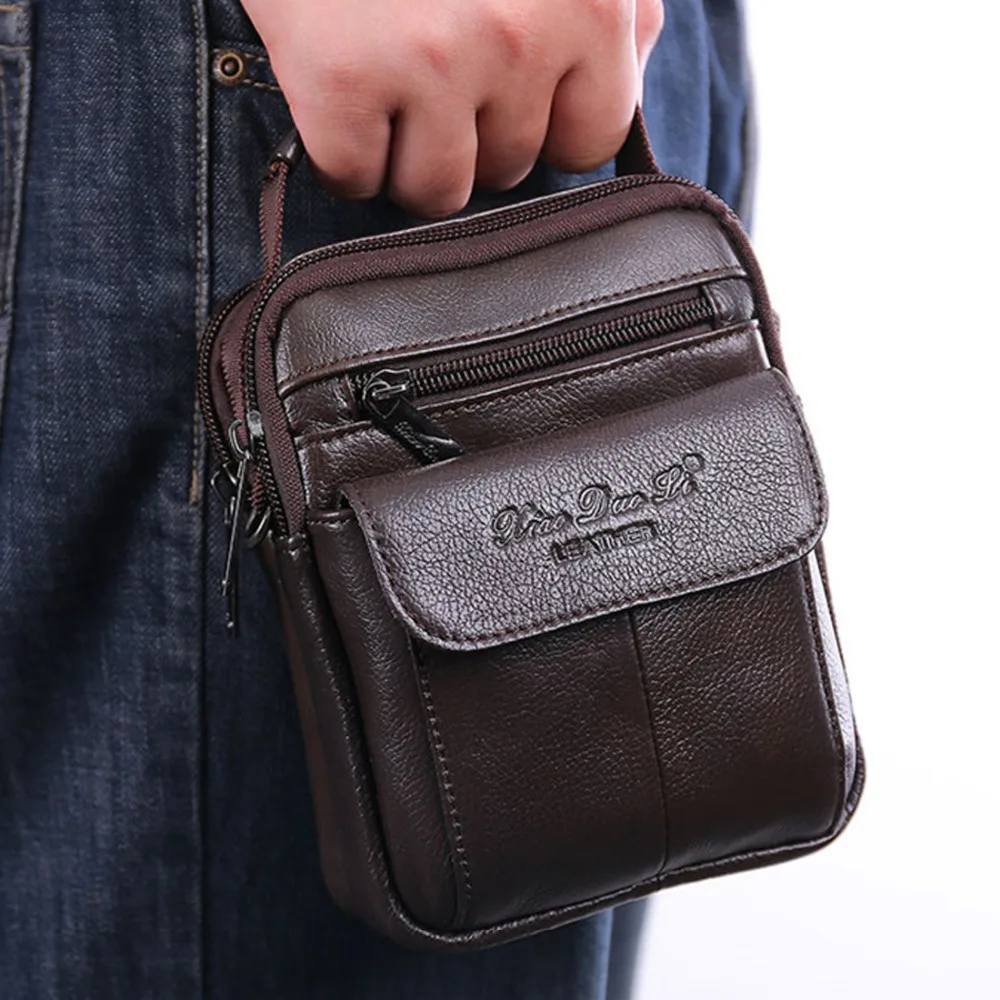 Sacos Mensageiro de Couro Genuíno para Homens, Pequenos Sacos De Ombro, Bolso Do Telefone Móvel, Bolsa de Mão, Cinto Bolsa, Corpo Cruz