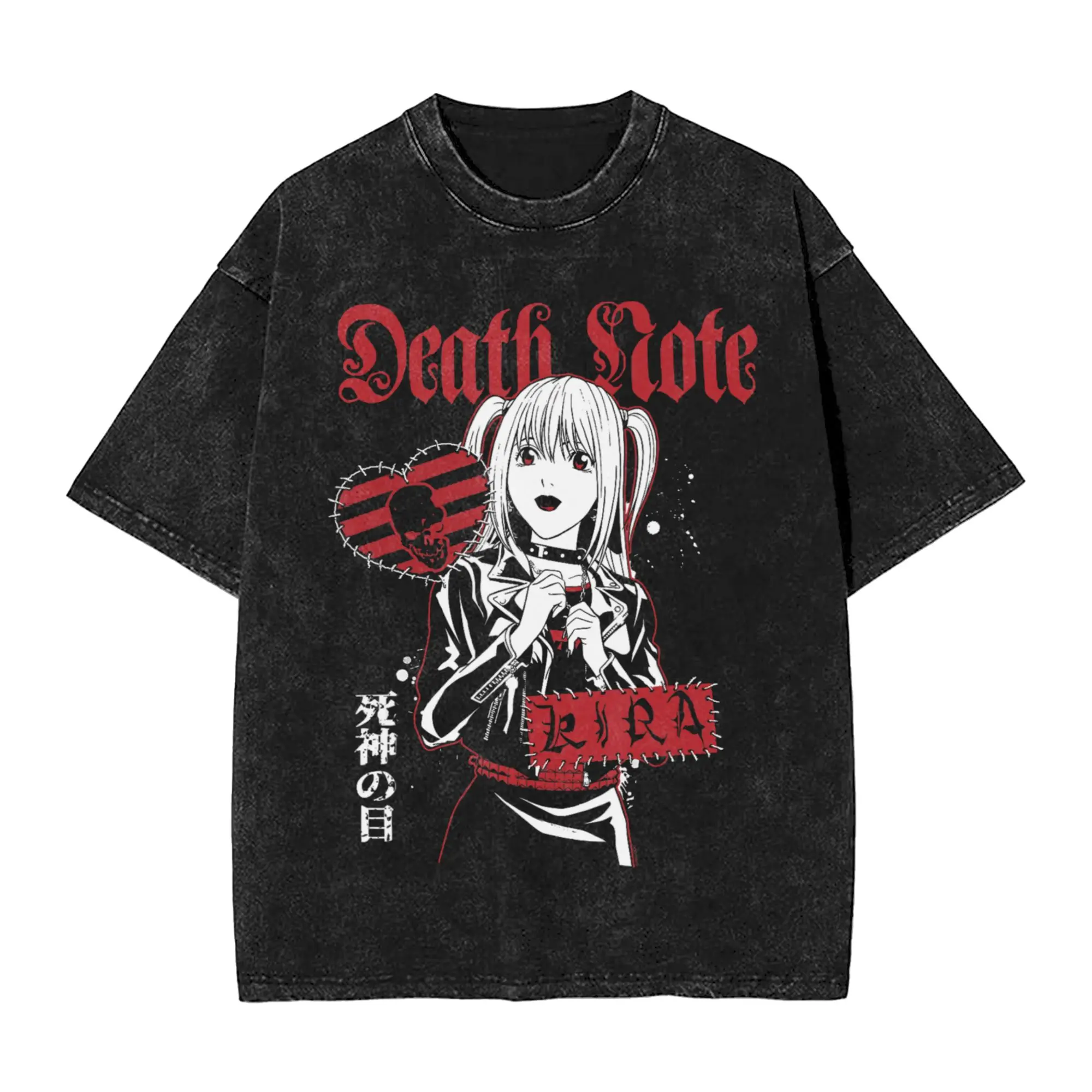 Death Note Misa Punk Patches Collage Anime T Shirts Hip Hop Washed   Oversize T-Shirt Retro for Men Tops Streetwear Printed Tees