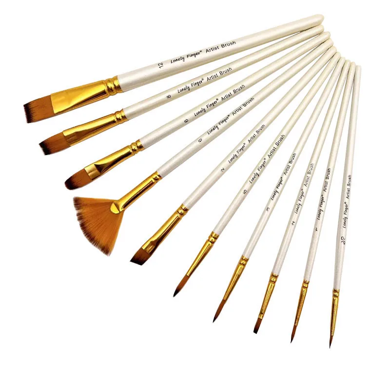 10Pcs Paint Brushes Set Nylon Hair Brush for Acrylic Painting Oil Watercolor Paint DIY Kid Student Artistic Brush Art Supplies
