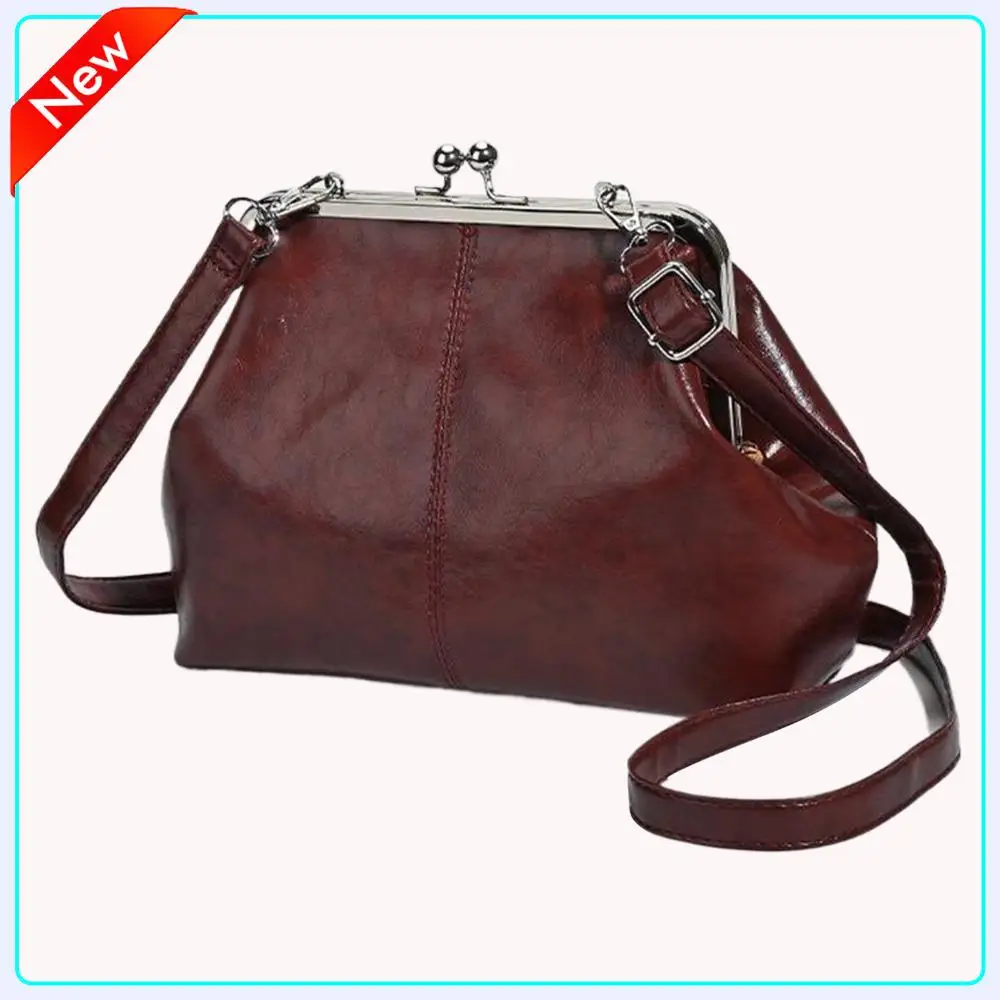 

Women Girls PU Leather Large Capacity Shoulder Bag Adjustable Strap One Shoulder Crossbody Bag Elegant Kiss Lock Shoulder Bag