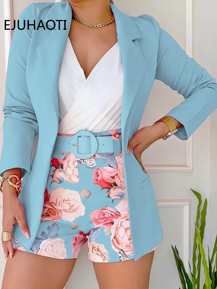 2024 Spring Summer New Fashion Casual Print Suit Small Women's Dress Two Piece Sets Womens Ladies Blazers Blazer Shorts