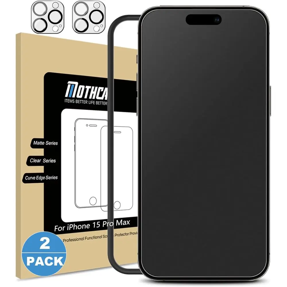 

2-Pack Matte Glass Screen Protector and Camera Lens Guards for iPhone 15 Pro Max 6.7 - Anti-Glare, Anti-Fingerprint, Tempered Gl