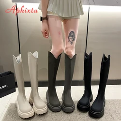 Aphixta Soft Leather Women Knee Boots Back Zipper Close Platform Modern Autumn Boot Shoes Woman Boats botines 6CM High Heel Boot