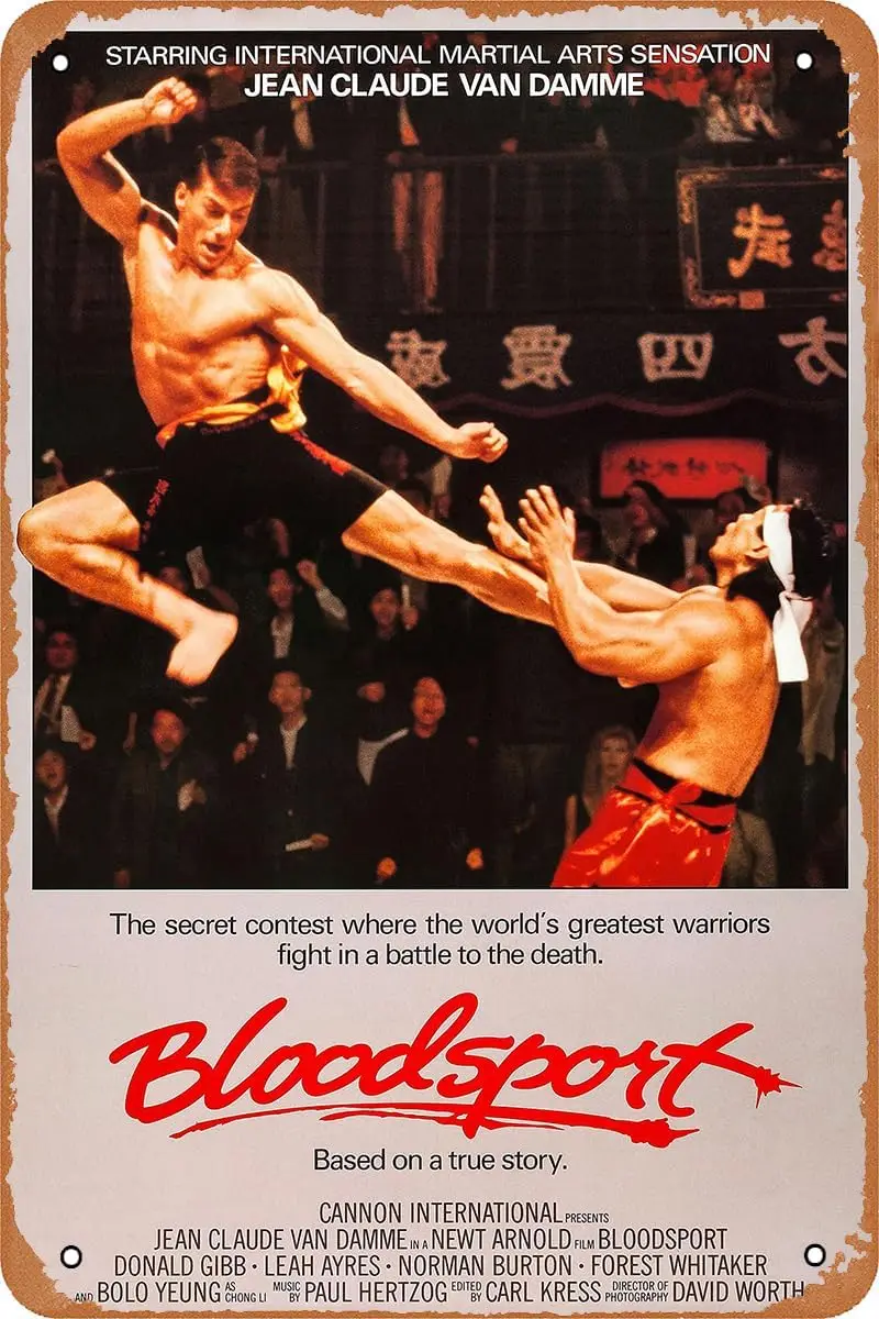 Vintage Tin Sign Retro Metal Sign Bloodsport (1988) Movie Poster for Cafe Bar Office Home Wall Decor Gift 12 X 8 inch