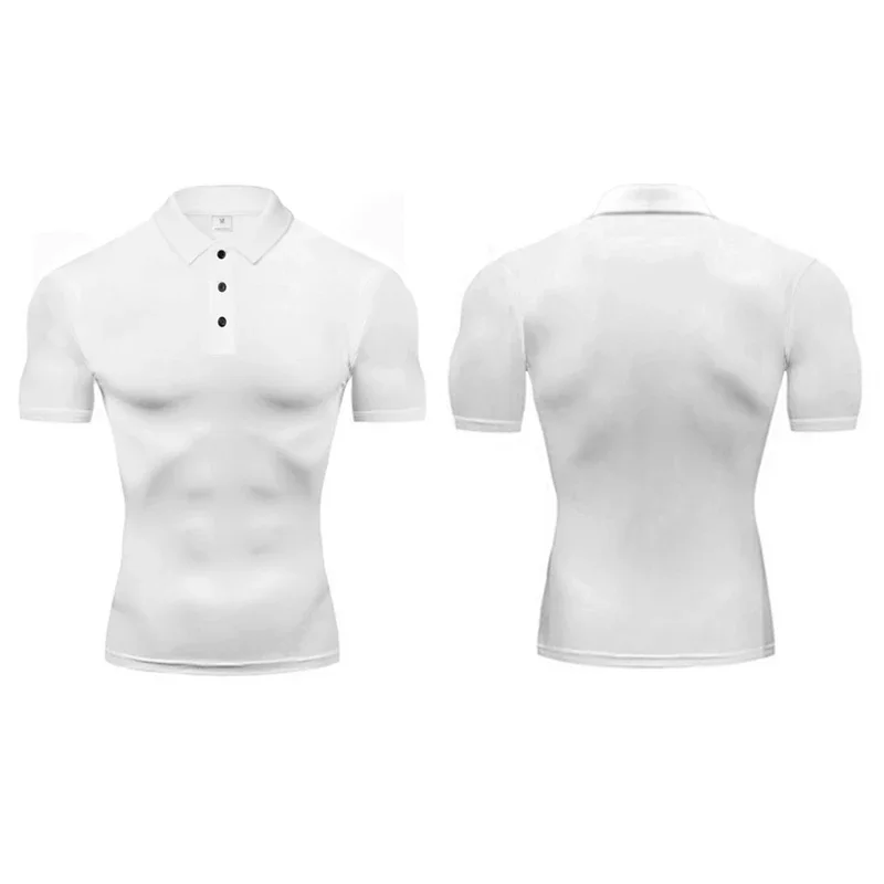 Mens Training Exercise Polo Summer Short Sleeve Self-cultivation Compression Shirts Quick Dry Running Fitness Sports Polo Shirts