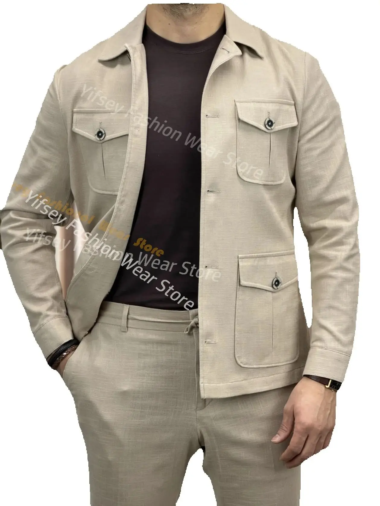 4 Flip Pockets Design African Men Suit Set Boyfriend Blazer Trousers Outfit Safari Suit Jacket Pants 2pc Ins Blogger Same Style