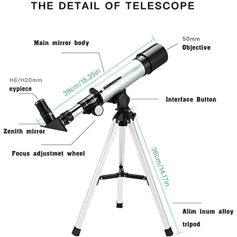 Imagem -06 - Telescópio Astronômico Profissional de Longo Alcance Monocular para Várias Cenas com Finderscope para Crianças 18x 27x 60x 90x