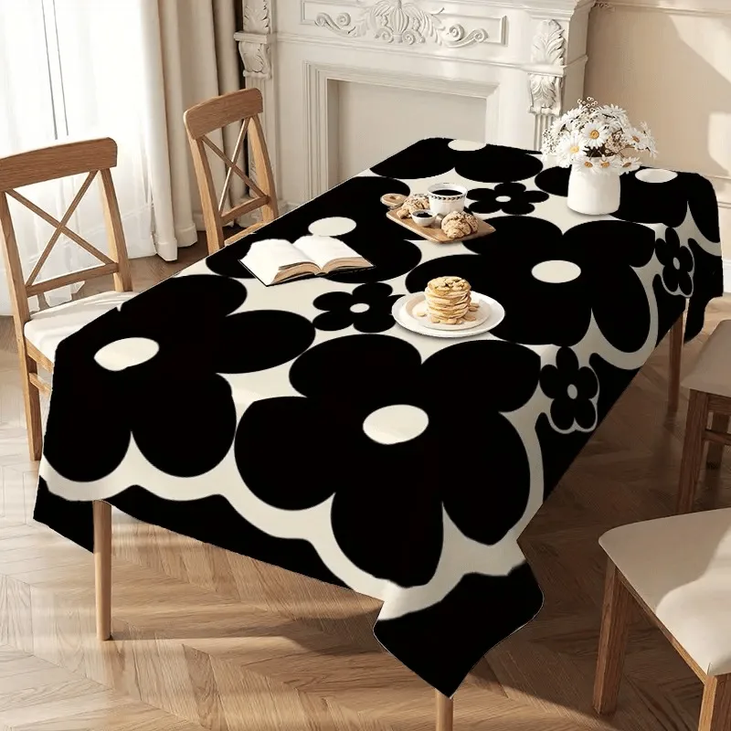 Black floral tablecloth - Modern and minimalist restaurant decoration, durable and easy to clean tablecloth