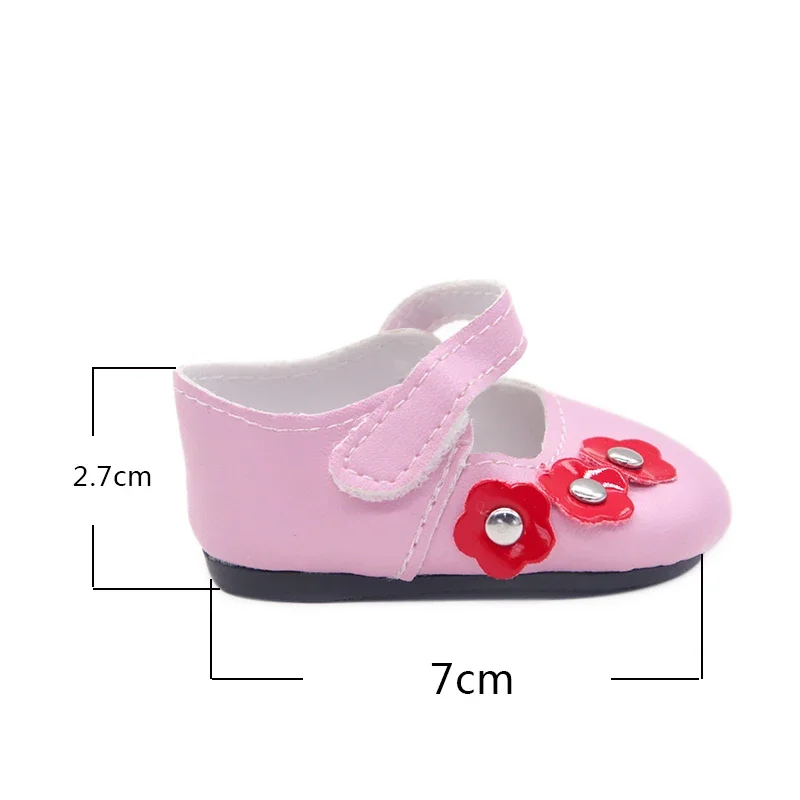7cm 18Inches American Doll Leather Flower Shoes Accessories 6 Colors PU Mini Shoes For 43cm New Born Baby Reborn Doll Toy