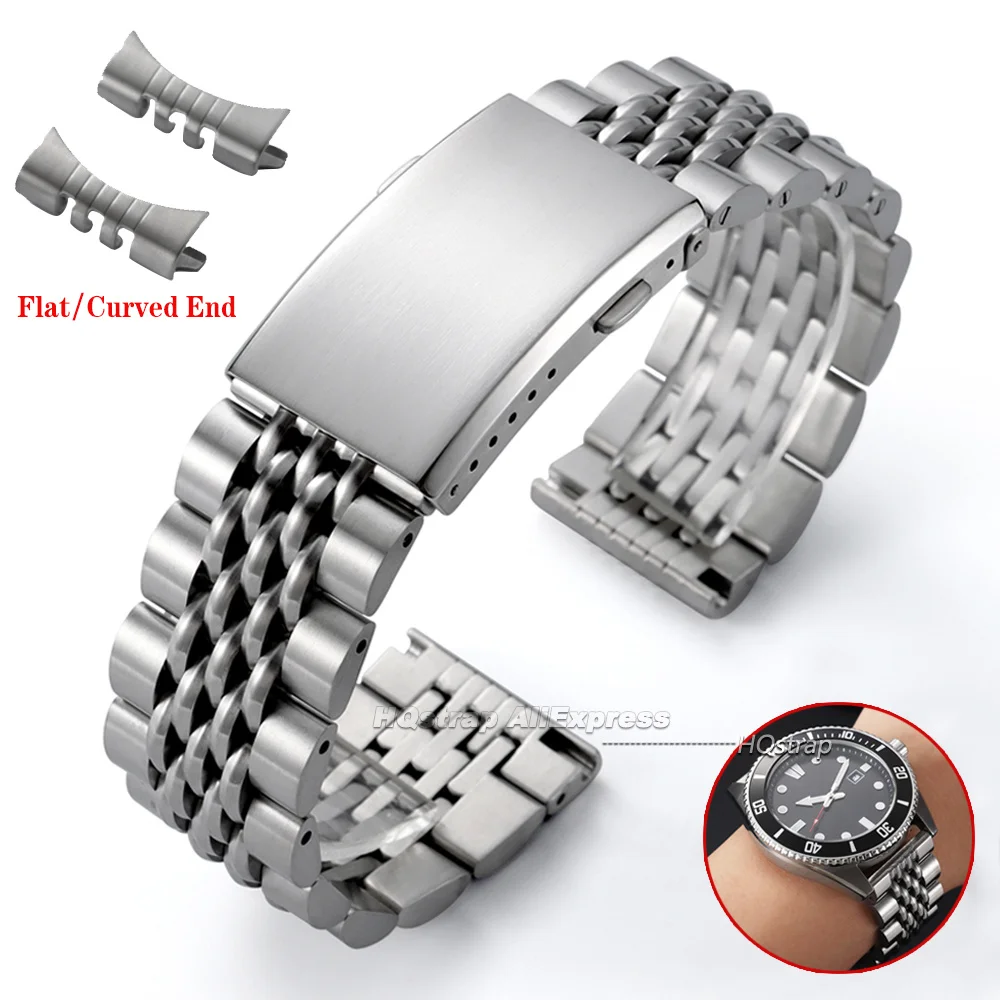Flat/Curved End Solid Stainless Steel Watch Band 20mm 22mm for Jubilee for Rolex Metal Strap Folding Buckle Screw Link Bracelet