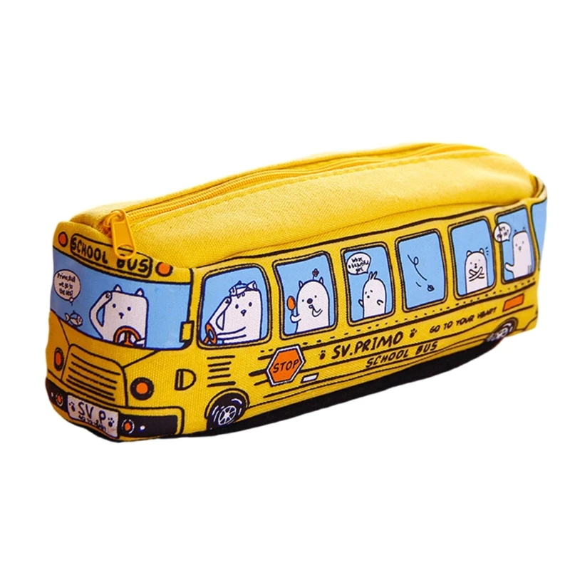 DXAB Cartoon Bus Etui Grote Capaciteit Canvas Penzak Multifunctionele Penhouder