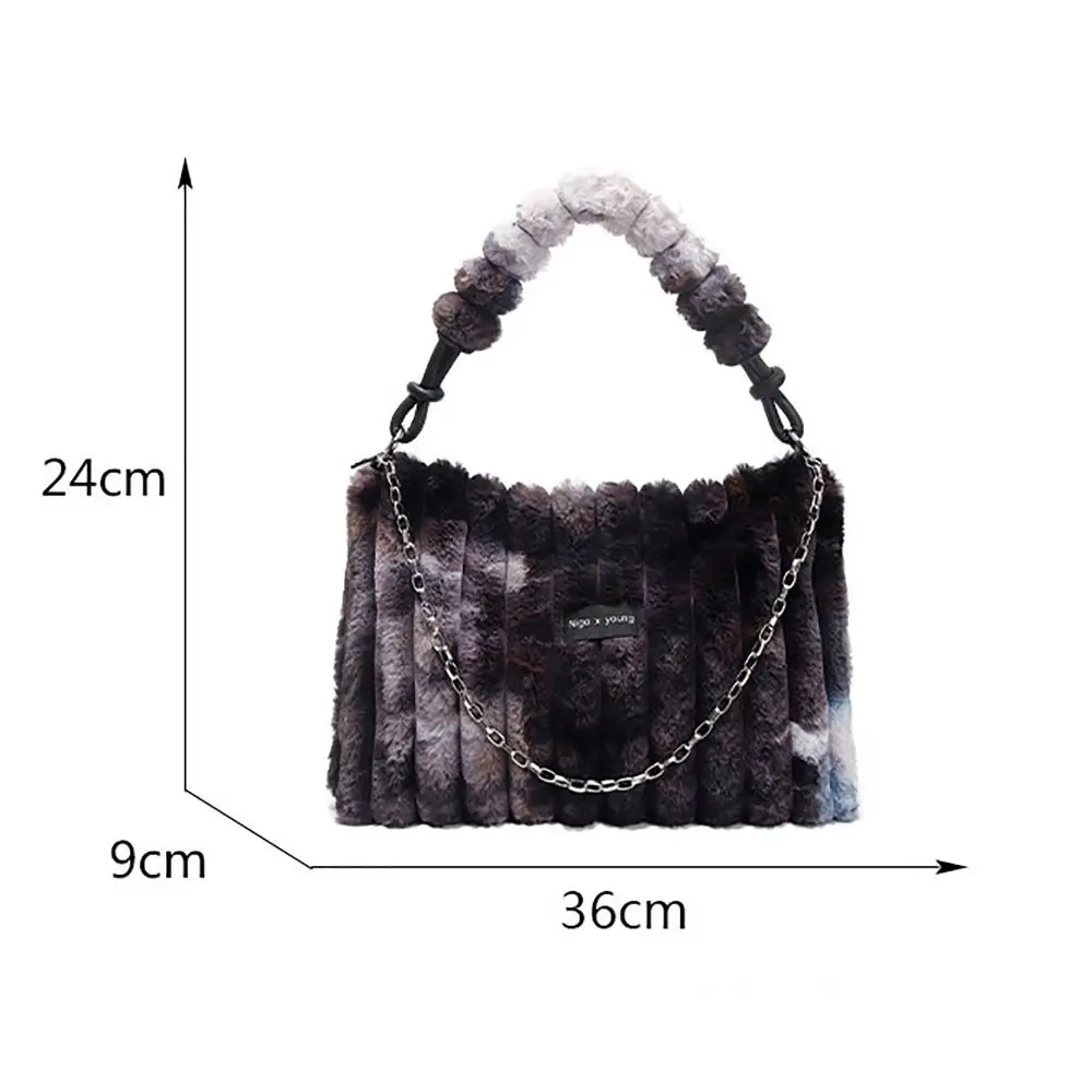 Tie Dye Plush Tote Bag Vintage Large Capacity Furry Crossbody Bag Shoulder Bag Women Girls Maiden