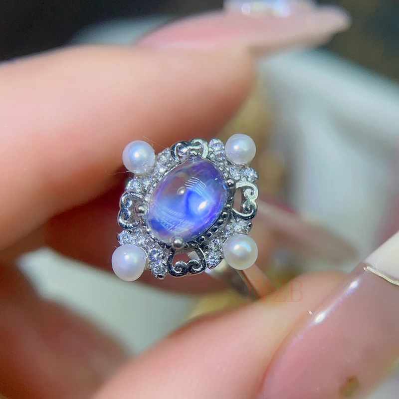 

925 Exquisite Moonstone Ring Super flash 5*7mm female ring party birthday jewelry gift