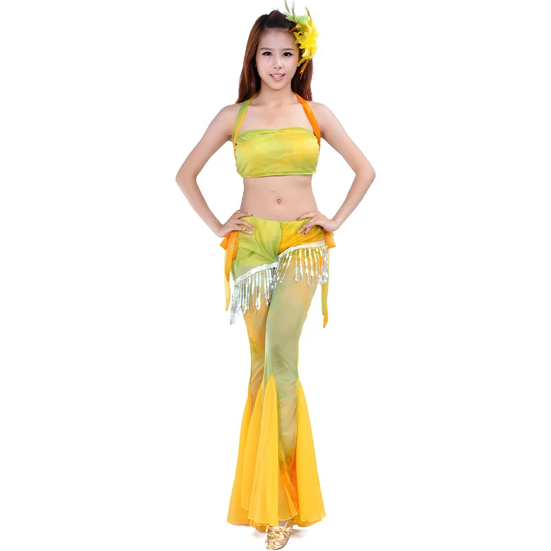 Belly Dance Clothing Tie-Dye Tassel Pants Set Sexy Practice Dream Set Dance Costume Accessories Performance Dance wear Suit