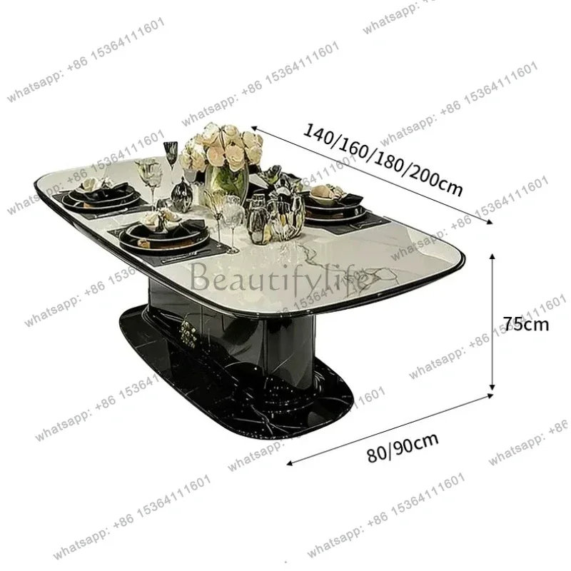 Luxury Modern Dining Table Premium Nano Microcrystalline Stone Tabletop Unique Glossy Black Pedestal Base