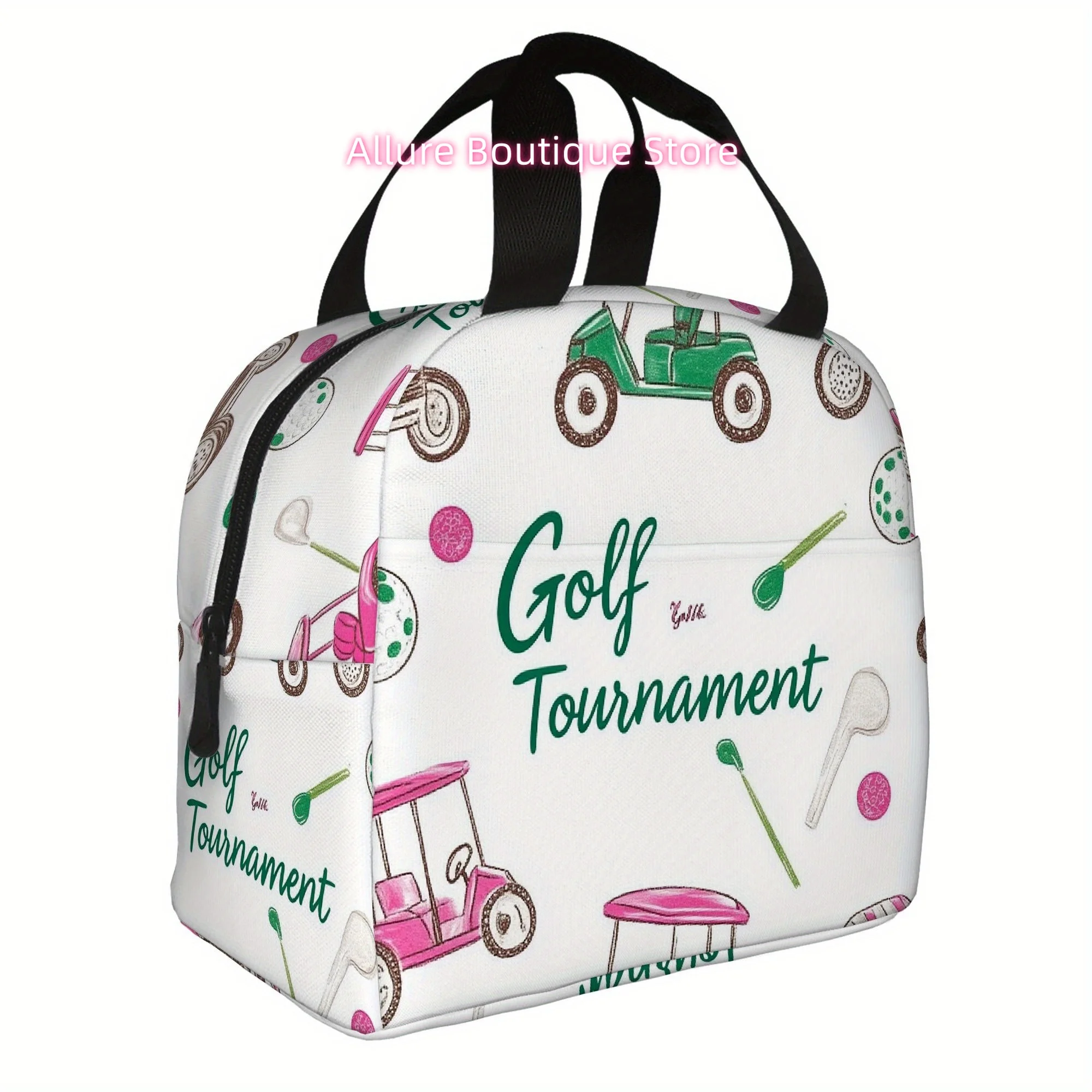 1pc Golf Cart Pattern Insulated Tote Bag - Reusable, Non-Food Contact, Portable Cooler Bag with Vibrant Golf-Themed Design, Perf