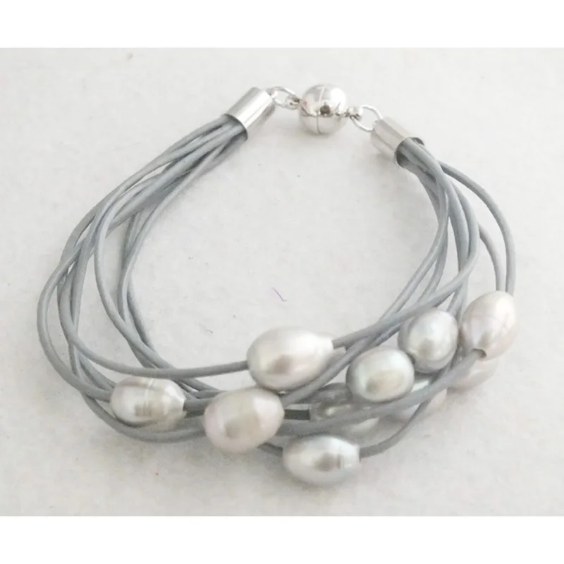 10pcs  Design 9-10mm gray Freshwater pearl bracelet.Birthday party, classic gift