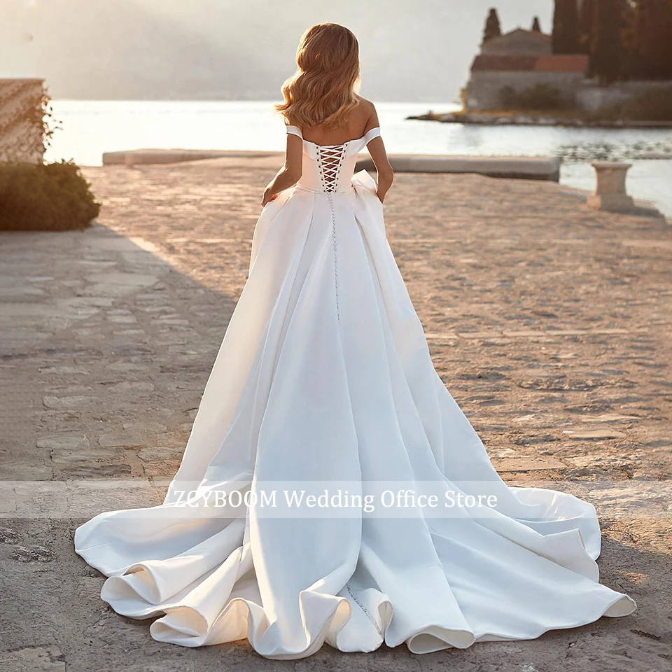 White Satin A-Line Sleeveless Wedding Dress 2026 Sweetheart Corset Back Off Shoulder Sparkly Beading Bride Gown Vestido De Novia