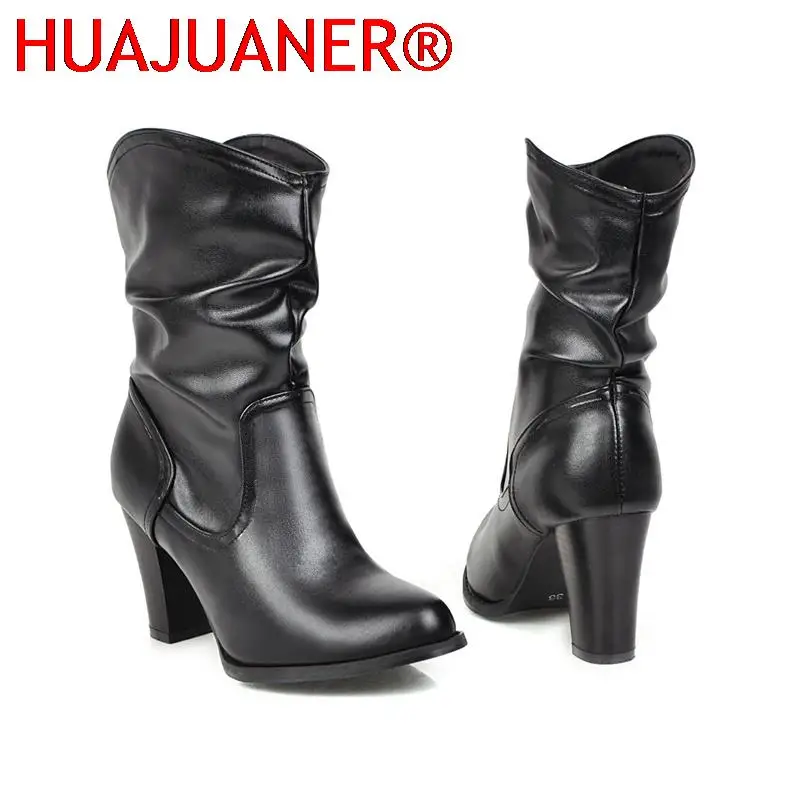 Vintage Mid-calf Boots For Women Shoes Block Heeled Short Boots Casual Women's Autumn Winter Boots Brown Gray Black Large size image 3