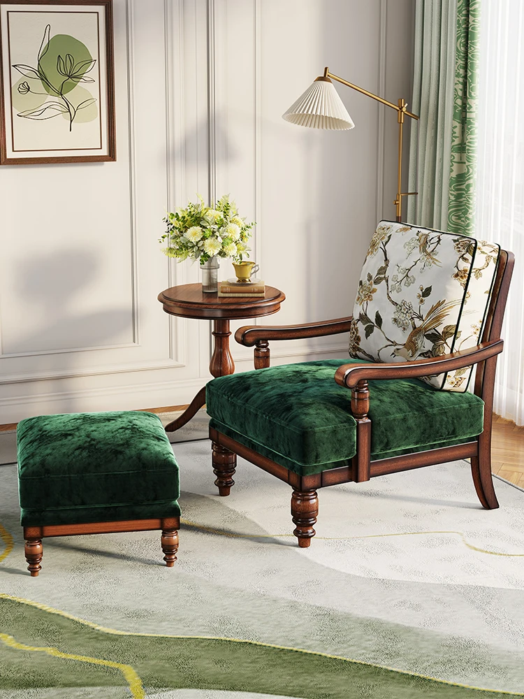 أريكة من القماش الخشبي الصلب بالكامل في الريف على الطراز الفني لغرفة المعيشة كرسي أريكة مريح للترفيه المستقر