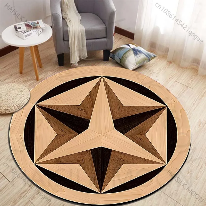 Wooden star pattern design Printed round carpet living room sofa table carpet large pet mat soft round carpet home decoration