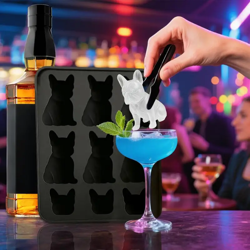 

Ice Trays For Freezer Fun French Bulldog Ice Molds Silicone Easy-Release Leak-Proof Reusable Press Maker Beer For Whiskey Wine
