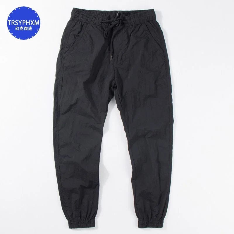 TRSYPHXM 2024.8.13 nuevos pantalones ajustados de otoño para hombres, pantalones casuales sueltos simples y atados al tobillo, pantalones deportivos verdes militares