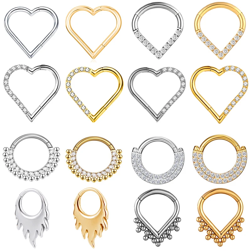 

1PC ASTM F136 Titanium Piercing Jewelry Goth Nose Ring Septum Hinged Segment Clicker Helix Cartilage Conch Daith Earrings Zircon