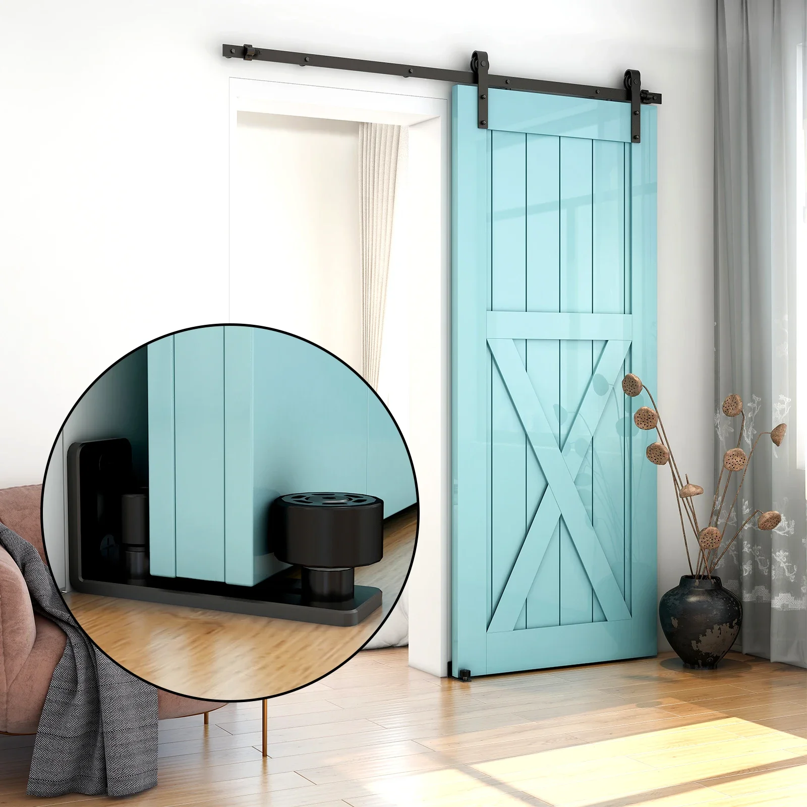 Guida al pavimento a rulli combinata per porte universali nere: liscia, sicura ed elegante