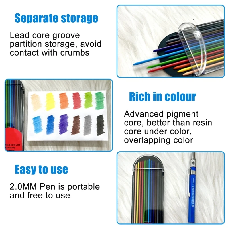 Pensil Mekanik dan Set Ulang Berwarna Tebal 2.0MM untuk Siswa Artis Anak Menggambar Sketsa Buku Tempel Jurnal