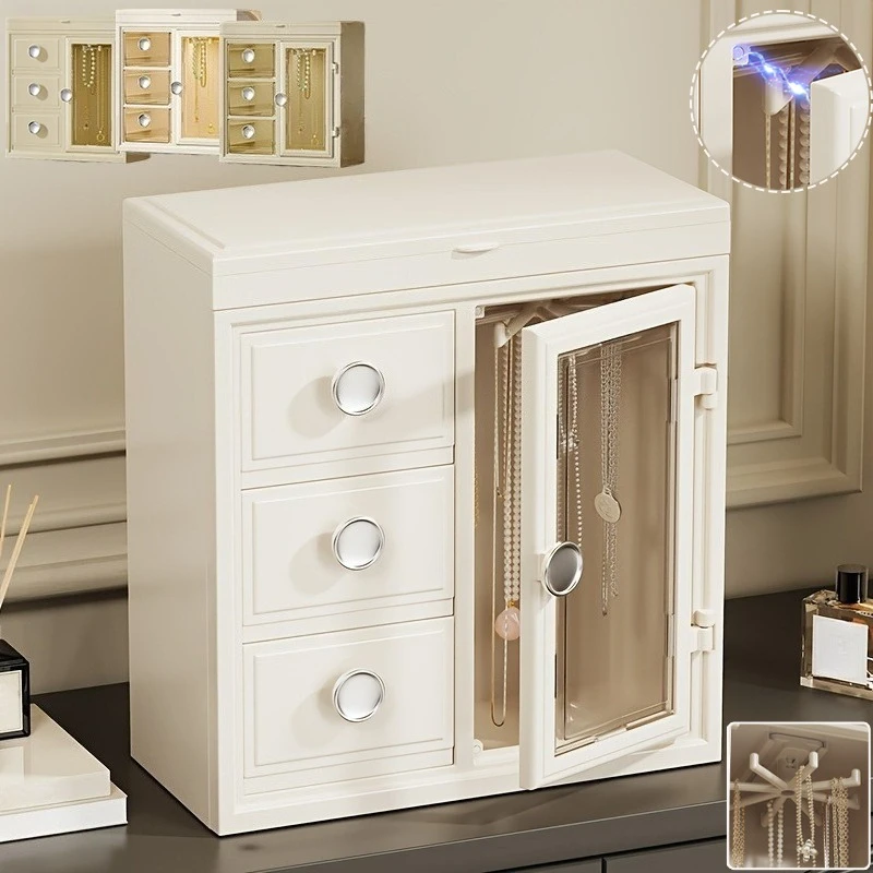 

Drawer Storage Cabinet Transparent Jewelry Storage Box with Necklace Hook Holder and Mirror Makeup Box Органайзер Для Косметики