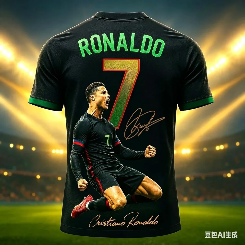 Cristiano Ronaldo's New Summer Fashion 3D Football Jersey for Men's T-shirt, Quick-drying and Breathable, Trendy Street Wear