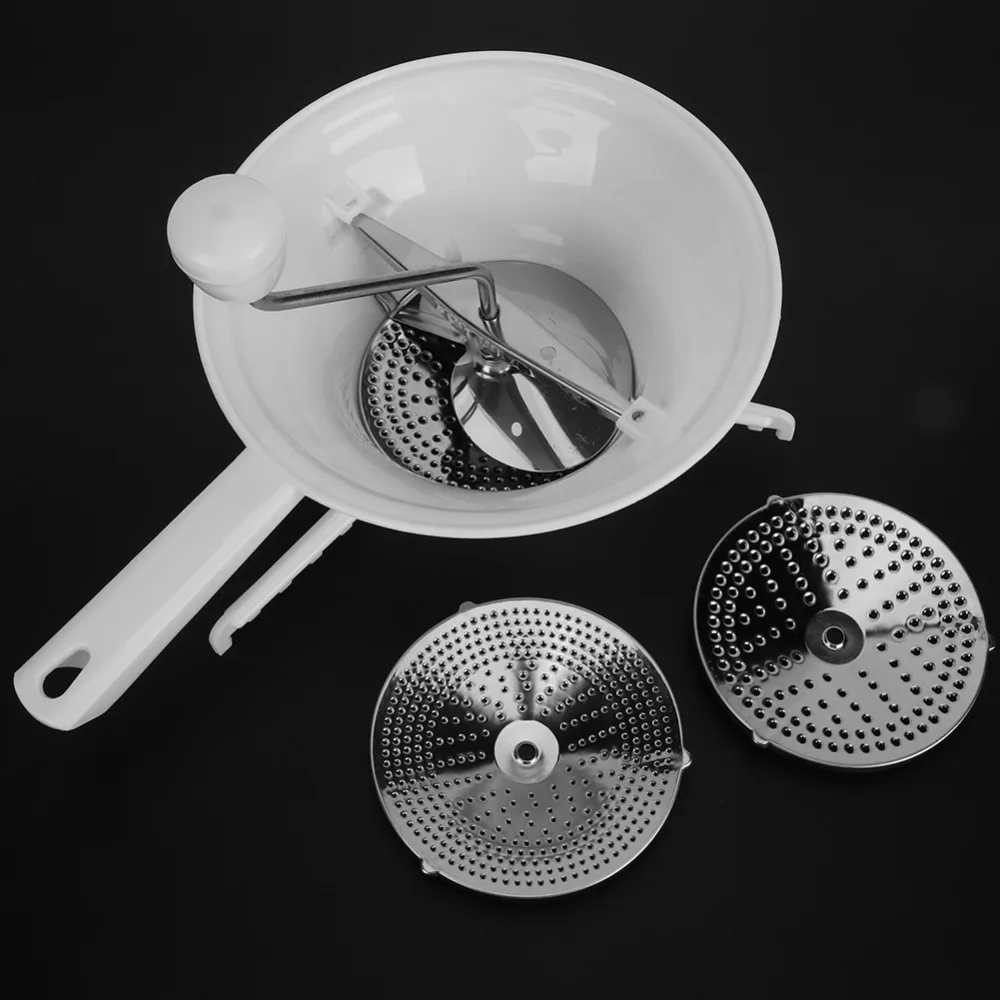 Stainless Steel Plastic Rotary Food Mill White Interchangeable Discs Manual Food Grinder Rotating Design Multifunctional