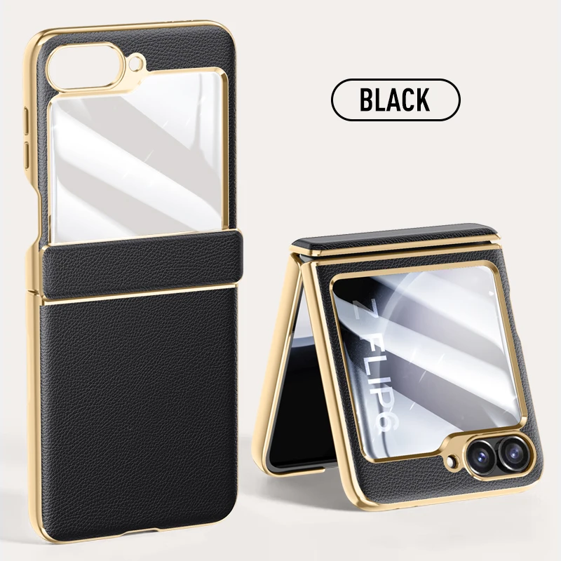 Electroplated Leather Hinge Phone Case Phone Case for Samsung Galaxy Z Flip 6 5 Flip6 Flip5 5G Shockproof Hard Shell Cover