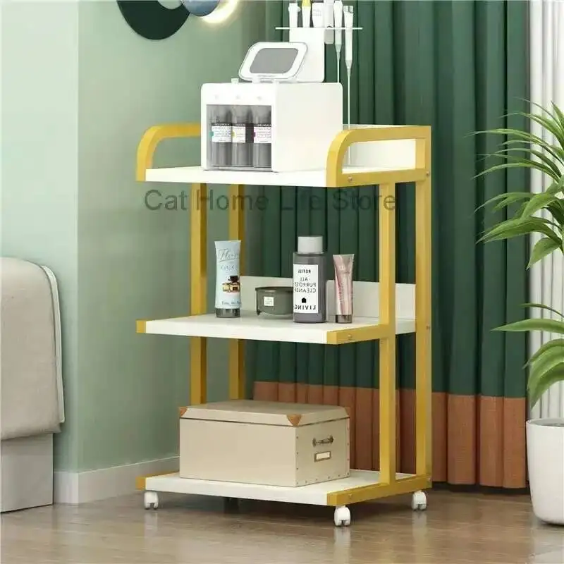 Hairdressing Cart Salon Trolley Tools Auxiliary Work Eyelash Nails Roulette Storage Folding Trolleys Wheels 2-tier Lashista Gold