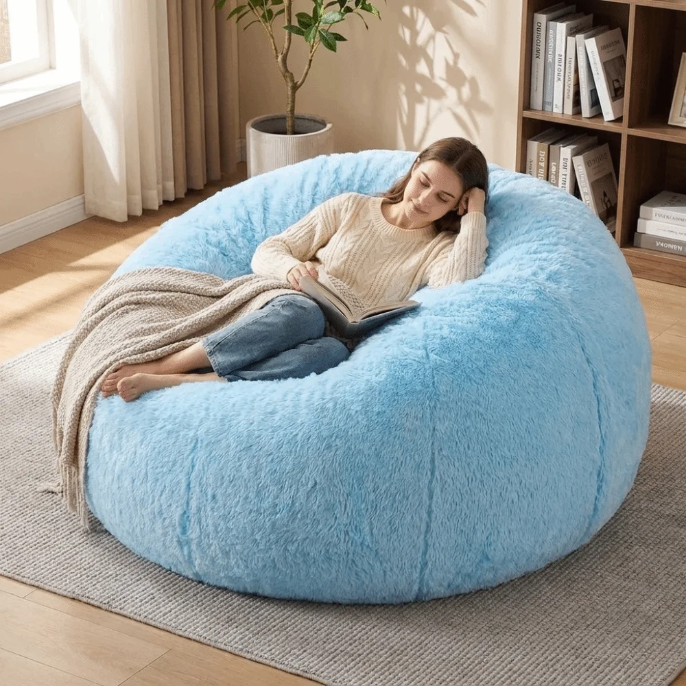 Comfy Soft Fluffy Plush Lazy Sofa Cover Large Size Cozy Cushion Cover Colorful Round Beanbag Sofa Cover Home Use