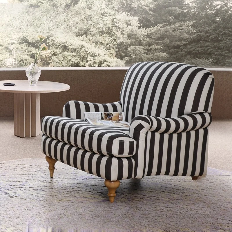 

retro Mediterranean/spring field cotton and linen striped fabric single sofa leisure chair
