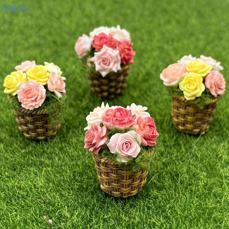 Mini Potted Flowers  Simulation Mini Flower Pot Basket Cute Artificial Plants for Dollhouse Decoration