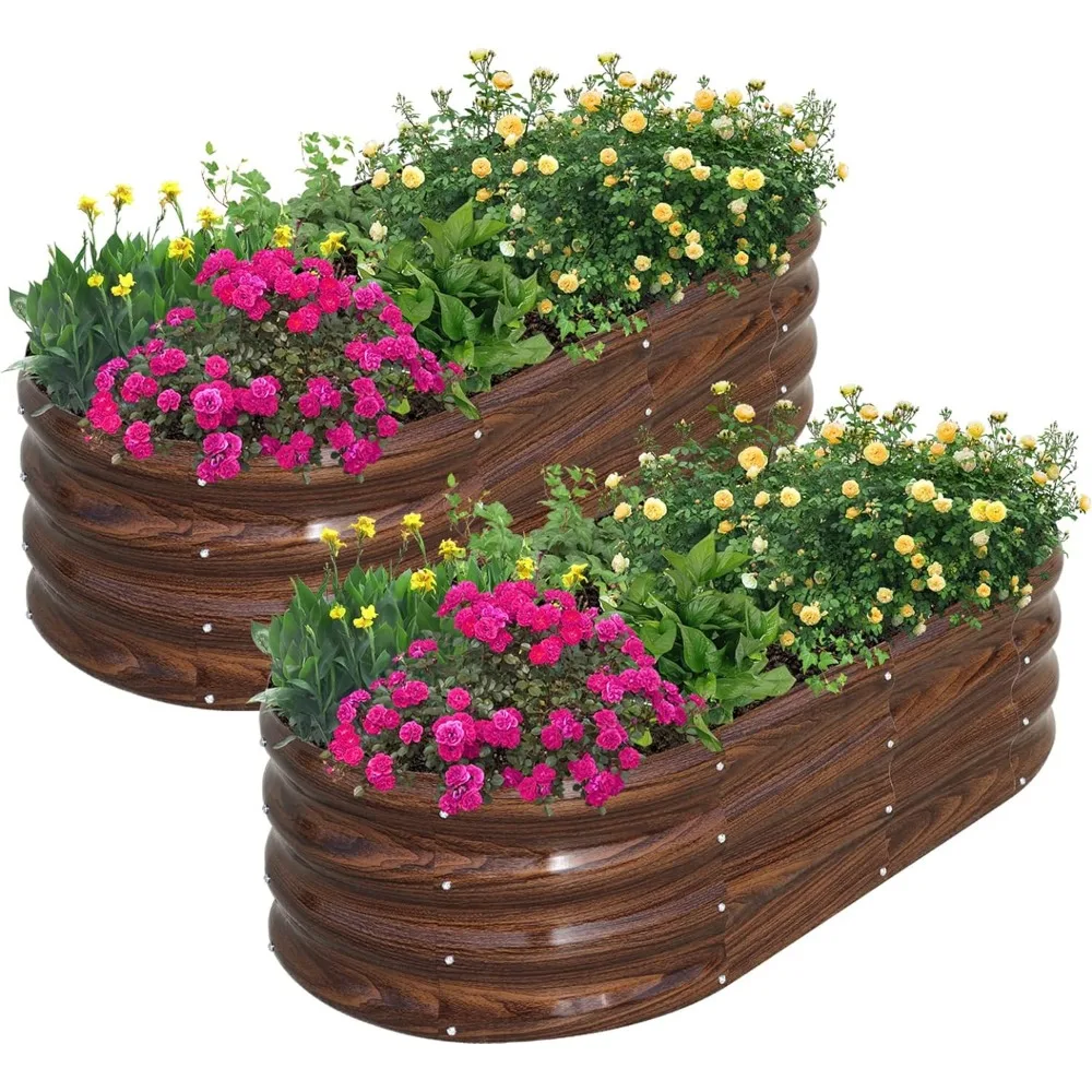 

SnugNiture Galvanized Raised Garden Bed Outdoor, 2 Pcs 4x2x1ft Oval Metal Planter Box for Planting Plants Vegetables, Brown