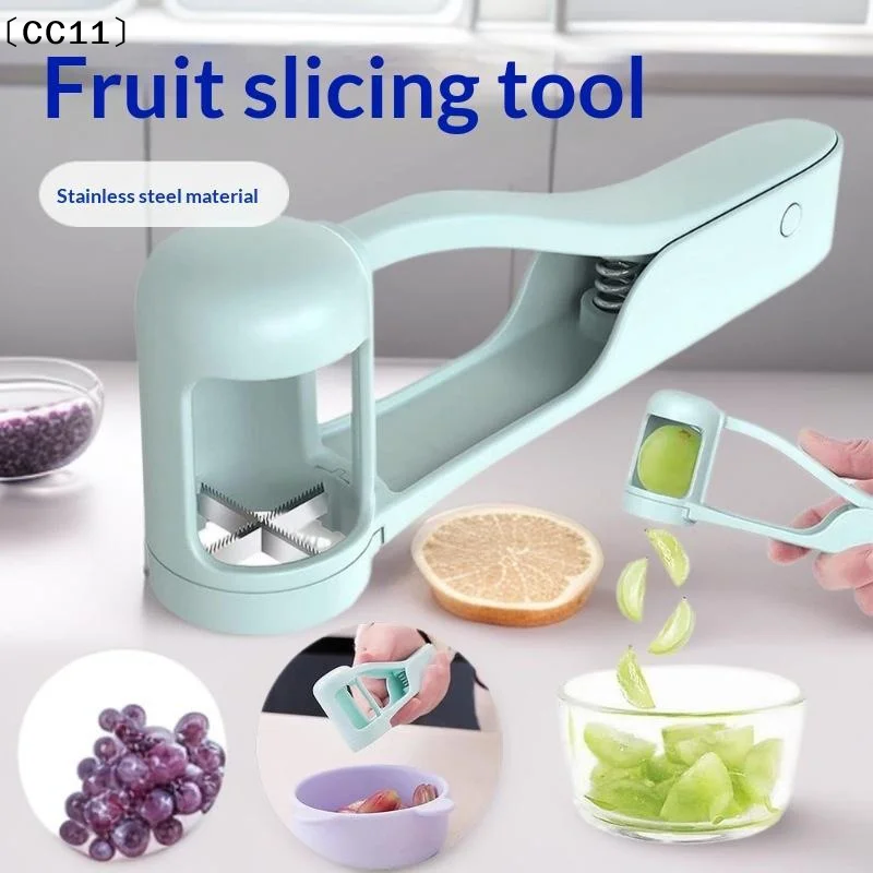 Fruit Slicer Press Type  Stainless Steel Blade Grape Cherry Strawberry Tomato Salad Quarter Cutting For Kitchen Gadget〔CC11〕