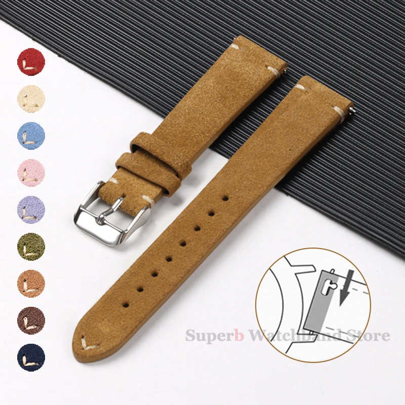 Vintage Suede Watch Straps 18mm 20mm 22mm Quick Release WatchBand Brown 14mm 16mm Calfskin Bracelet Women&Men Accessories