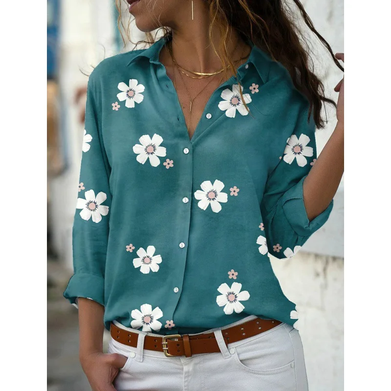 Long Sleeve Flower Pattern Women Casual Shirts Spring Autumn 3D Printed Floral Street Ladies Blouse 3XL Plus Size Shirt