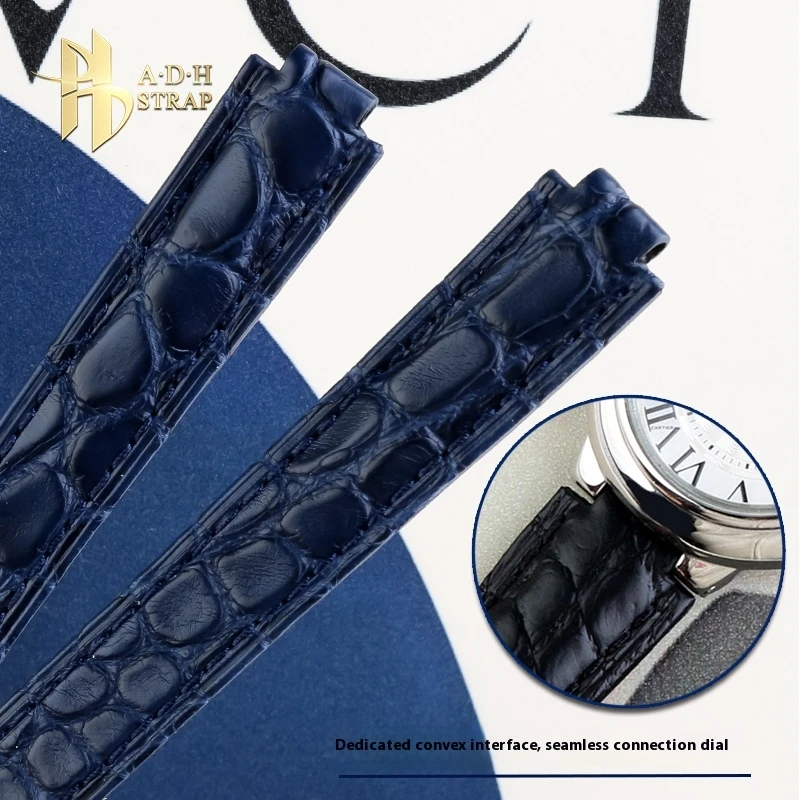 Pulsera de piel de cocodrilo de alta calidad para globos azules Cartier W69010Z4 W 6920071   W 6920085   Correa de reloj mujer convexa 8 11 12 mm