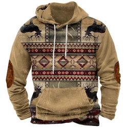 Retro Pullover Casual Hoodies For Men's Ethnic Style Sweatshirt Long Sleeve Clothes For Men Clothing Autumn Oversized Jacket