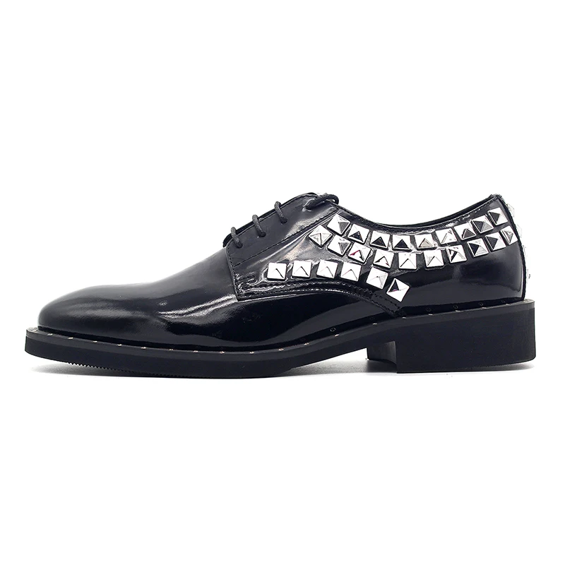 New Rivet Men Derby Shoes Genuine Leather Handmade Lace Up Trendy Dress Business Work Shoes Male Wedding Dress Shoes